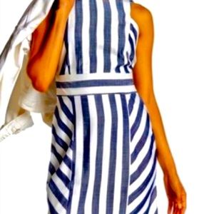 NWT Sharagano Navy/Ivory Striped Mini Sleeveless Dress Size 10